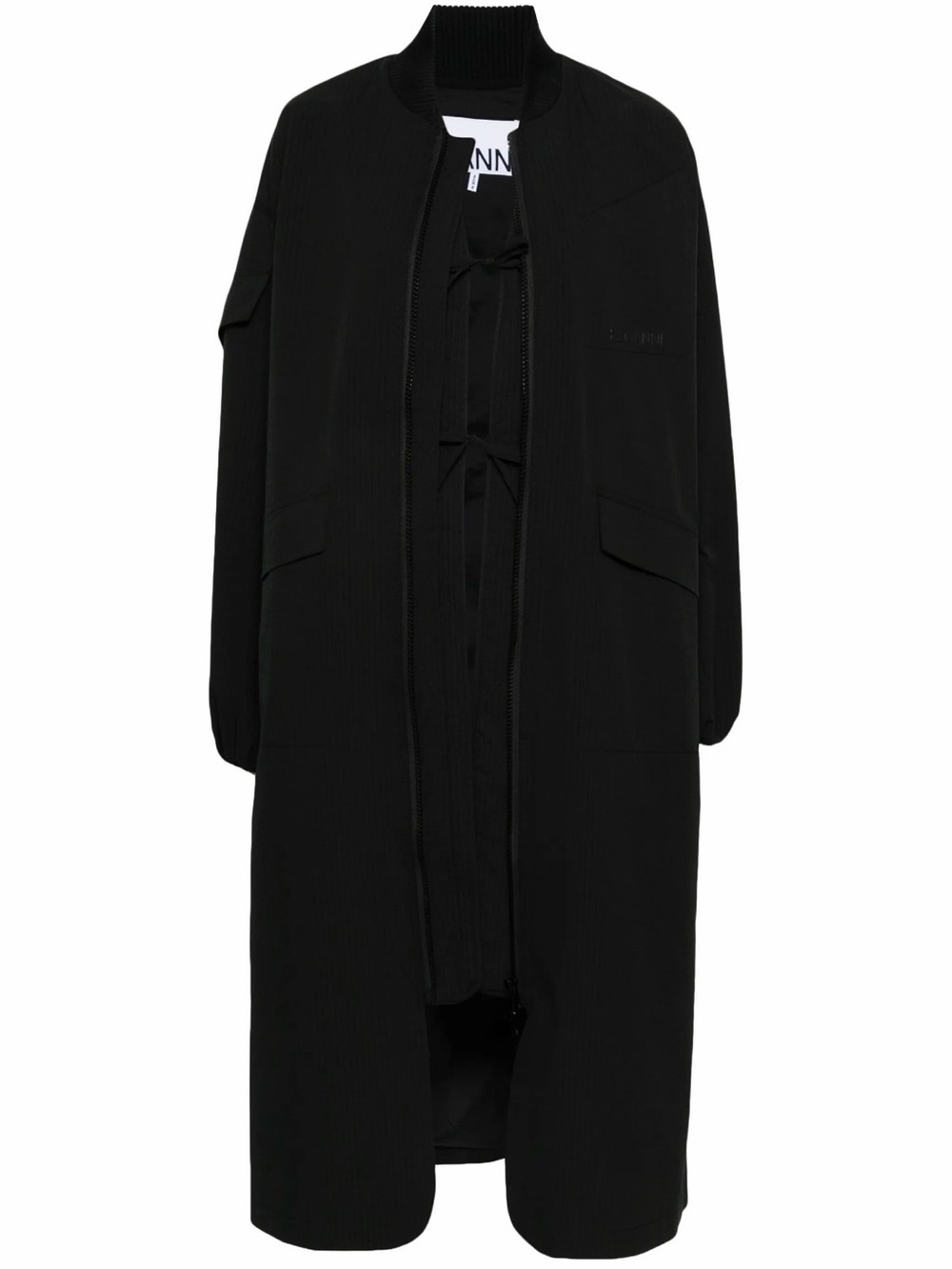 NWT Ganni Black Oversized Long Seersucker Coat for Women